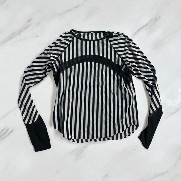LULULEMON Black White Striped Mesh Paneled Long Sleeve Top Size 6 - Picture 1 of 6